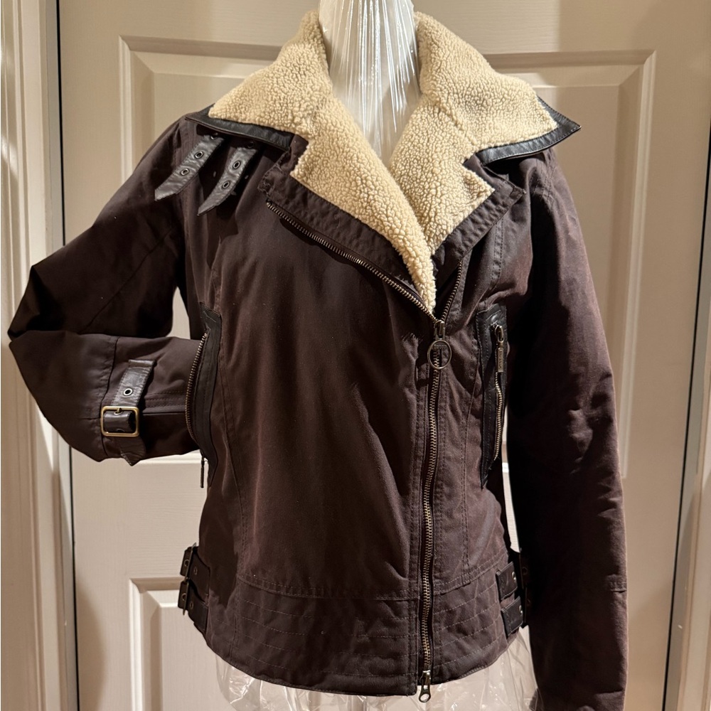 Barbour Brown Bomber Jacket with Cream Collar